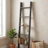 4 Step Rustic Black Wood Ladder Shelf