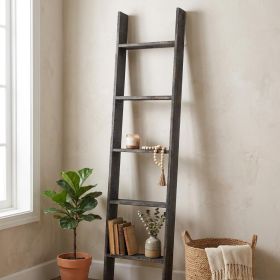 4 Step Rustic Black Wood Ladder Shelf