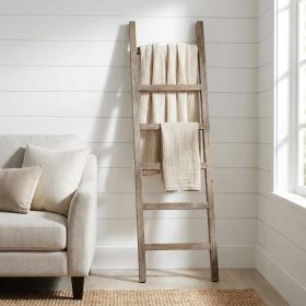 6 Step Rustic Smoky Black Wood Ladder Shelf