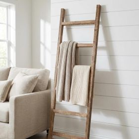 6 Step Rustic Weathered Grey Wood Ladder Shelf