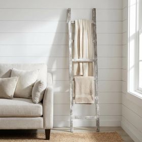 6 Step Rustic White Wash Wood Ladder Shelf