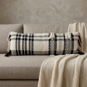 35" Black And White Geo Long Lumbar Throw Pillow