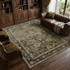 7' X 9' Green And Brown Floral Area Rug