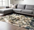 7' X 10' Ivory Navy Abstract Marble Indoor Area Rug