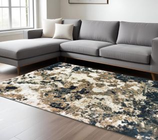7' X 10' Ivory Navy Abstract Marble Indoor Area Rug