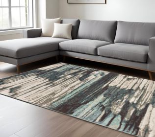 6' X 9' Ivory Blue Gray Abstract Layers Indoor Area Rug