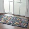 6' Blue And Orange Floral Power Loom Runner Rug