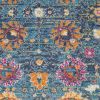 6' Blue And Orange Floral Power Loom Runner Rug