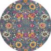 4' Blue And Orange Round Floral Power Loom Area Rug