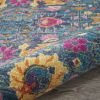 5' Blue And Orange Round Floral Power Loom Area Rug