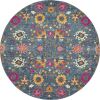 8' Blue And Orange Round Floral Power Loom Area Rug