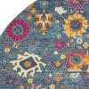 8' Blue And Orange Round Floral Power Loom Area Rug