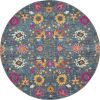8' Blue And Orange Round Floral Power Loom Area Rug