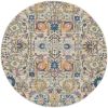 5' Orange And Ivory Round Floral Power Loom Area Rug