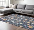 8' X 10' Navy Blue Floral Power Loom Area Rug