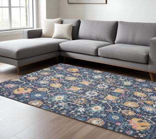 8' X 10' Navy Blue Floral Power Loom Area Rug