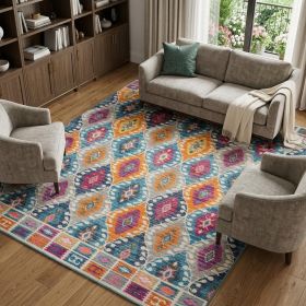 8' X 10' Blue And Pink Ogee Power Loom Area Rug
