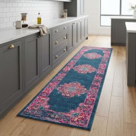 8' Blue Power Loom Runner Rug
