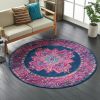8' Blue Round Power Loom Area Rug