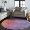 8' Blue And Pink Round Abstract Power Loom Area Rug