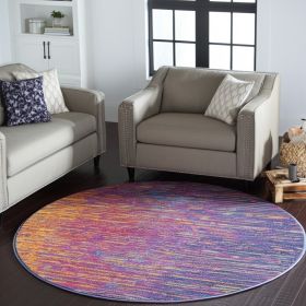 8' Blue And Pink Round Abstract Power Loom Area Rug