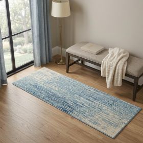 6' Blue and Ivory Abstract Power Loom Runner Rug