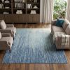 8' X 10' Blue and Ivory Abstract Stripes Power Loom Area Rug