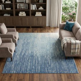 8' X 10' Blue and Ivory Abstract Stripes Power Loom Area Rug