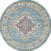 4' Light Blue Round Southwestern Power Loom Area Rug