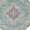 4' Light Blue Round Southwestern Power Loom Area Rug