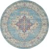4' Light Blue Round Southwestern Power Loom Area Rug