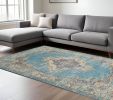 8' X 10' Light Blue Southwestern Power Loom Area Rug