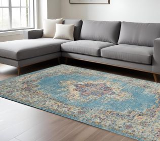 8' X 10' Light Blue Southwestern Power Loom Area Rug