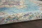8' Light Blue Round Southwestern Power Loom Area Rug