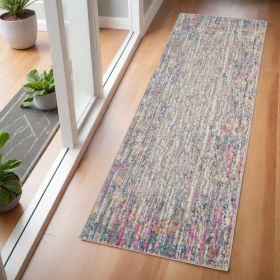 6' Pink And Ivory Abstract Power Loom Runner Rug