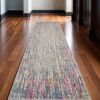 10' Pink And Ivory Abstract Power Loom Runner Rug