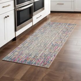 8' Pink And Ivory Abstract Power Loom Runner Rug