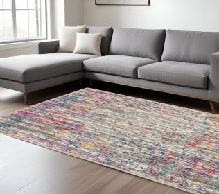 7' X 10' Pink And Ivory Abstract Power Loom Area Rug