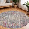 8' Pink And Ivory Round Abstract Power Loom Area Rug