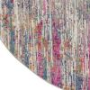 8' Pink And Ivory Round Abstract Power Loom Area Rug