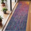 6' Blue And Pink Abstract Power Loom Runner Rug