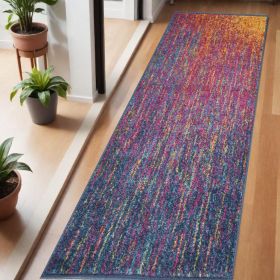 6' Blue And Pink Abstract Power Loom Runner Rug