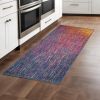 8' Blue And Pink Abstract Power Loom Runner Rug