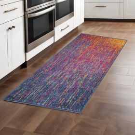 8' Blue And Pink Abstract Power Loom Runner Rug
