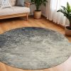 8' Gray And Ivory Round Abstract Power Loom Area Rug