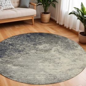 8' Gray And Ivory Round Abstract Power Loom Area Rug