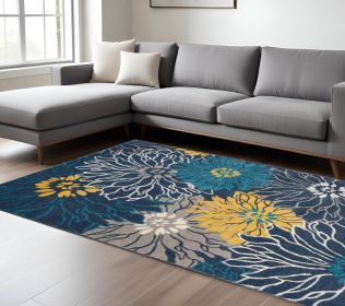 7' X 10' Blue Floral Power Loom Area Rug