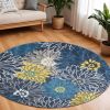 8' Blue Round Floral Power Loom Area Rug