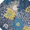 8' Blue Round Floral Power Loom Area Rug