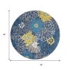 8' Blue Round Floral Power Loom Area Rug